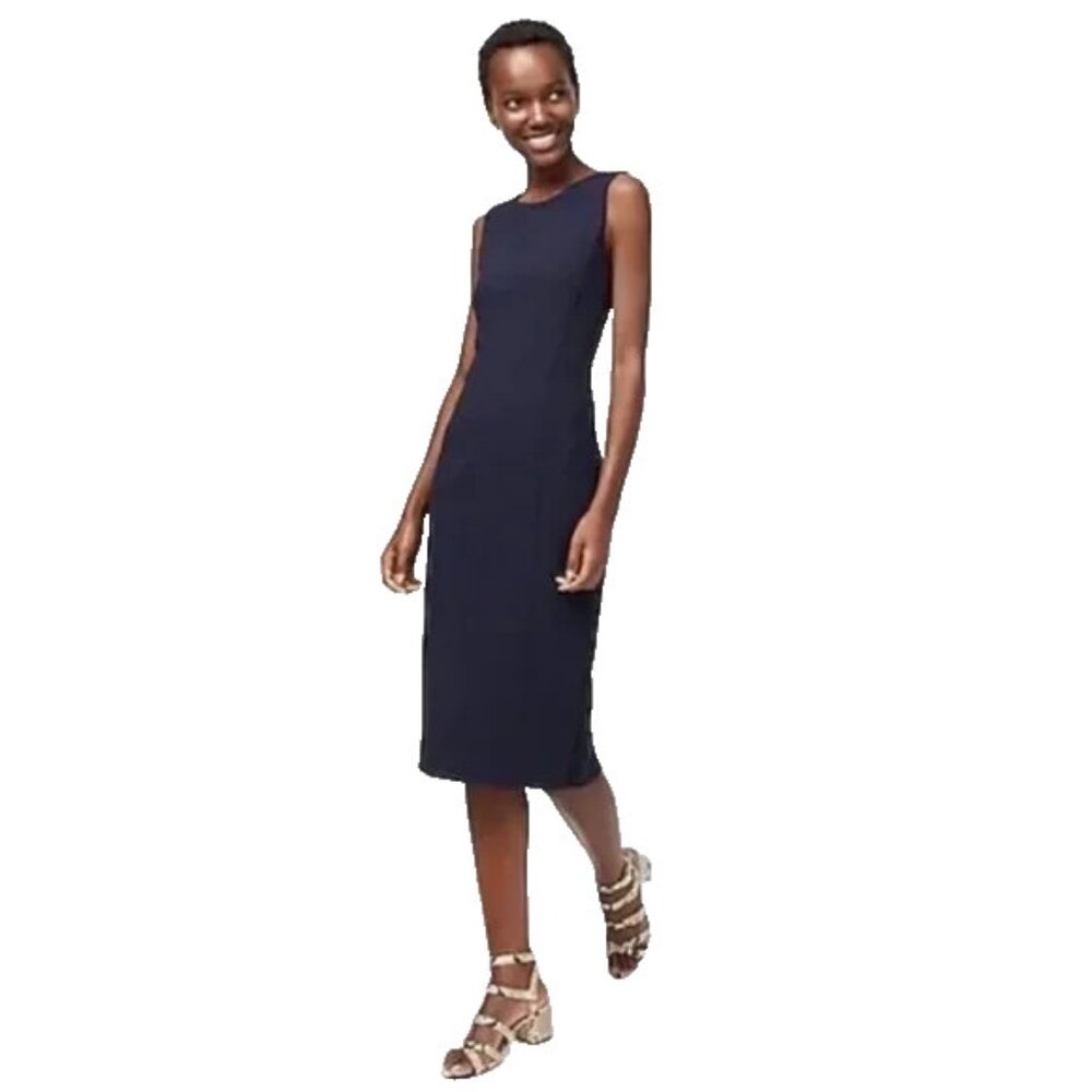 NWT J.Crew Long Sheath in Navy Blue Four-season Stretch Dress 4